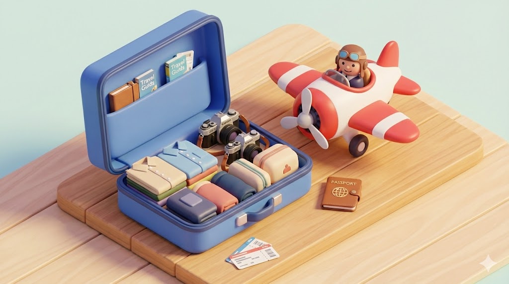Compact gimbal camera packed for travel vlogging Tech Illustration