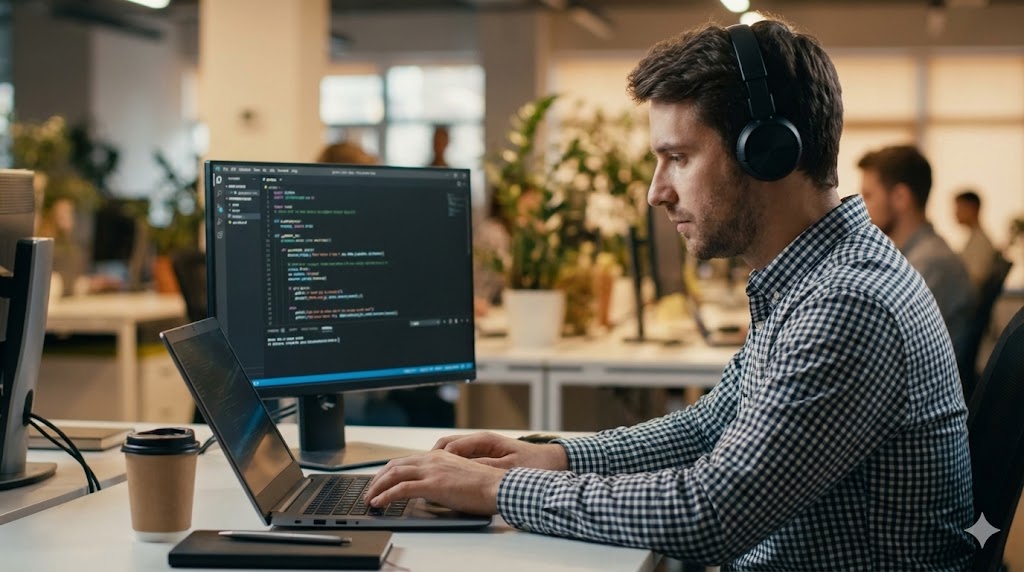 TanStack Start project code editor with TypeScript Tech Illustration